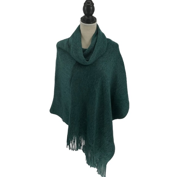 Chico’s Emerald Green Cowlneck Poncho - One Size - Picture 1 of 8